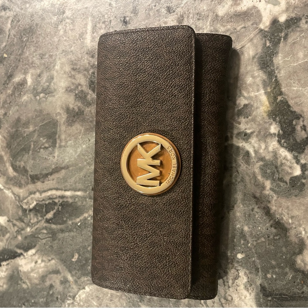 Michael Kors Dark Brown Clutch with Gold Logo
